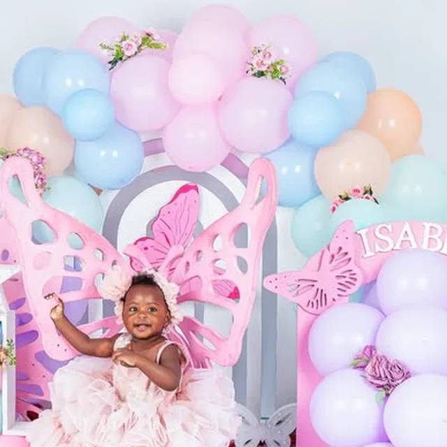 Butterfly wing themed birthday setup